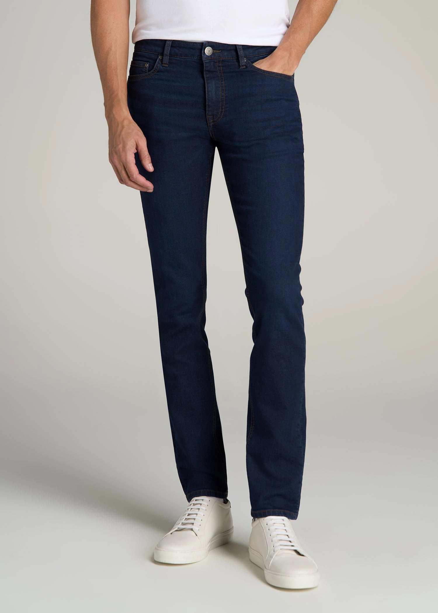 Dylan Slim Fit Fleeced Jeans for Tall Men in Rockies Blue Multi Season Piece
