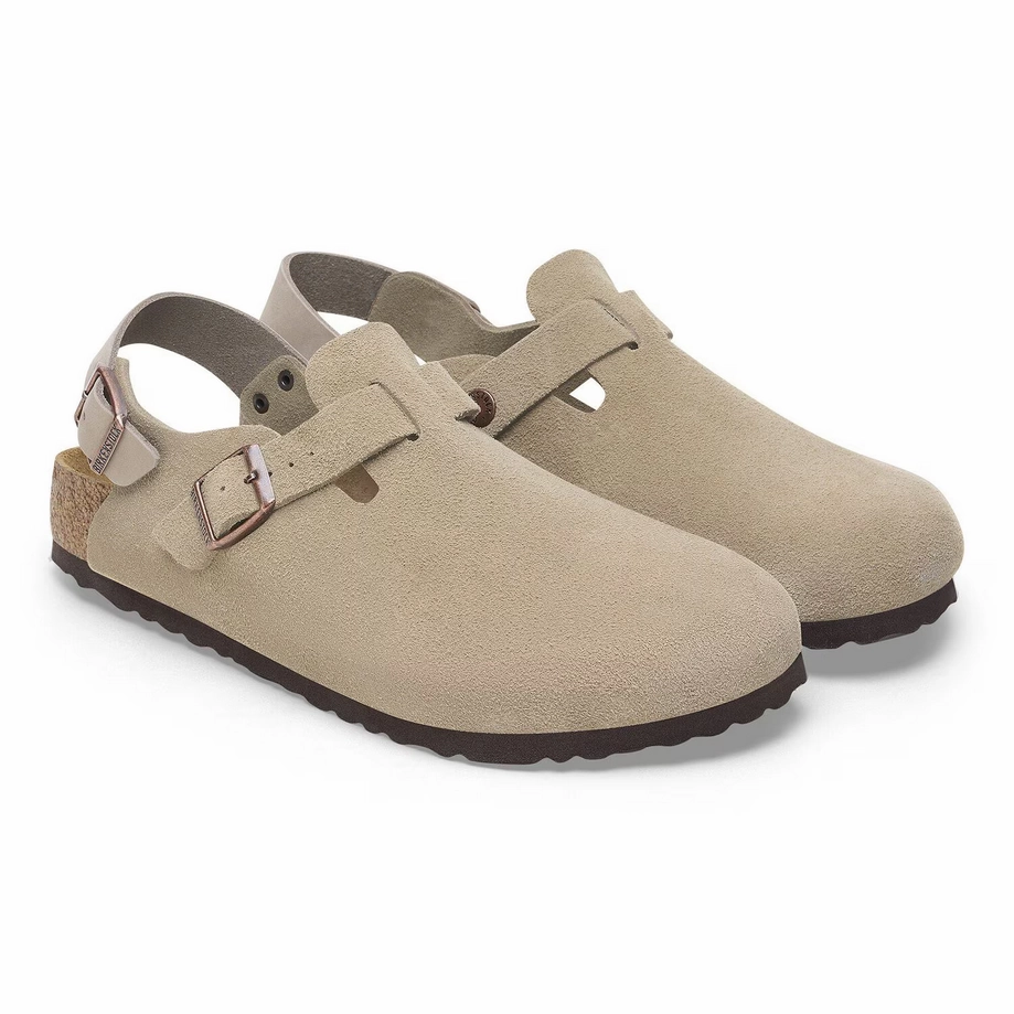 Birkenstock Women's Tokio Clog - Taupe Suede Lake Hike View Stop