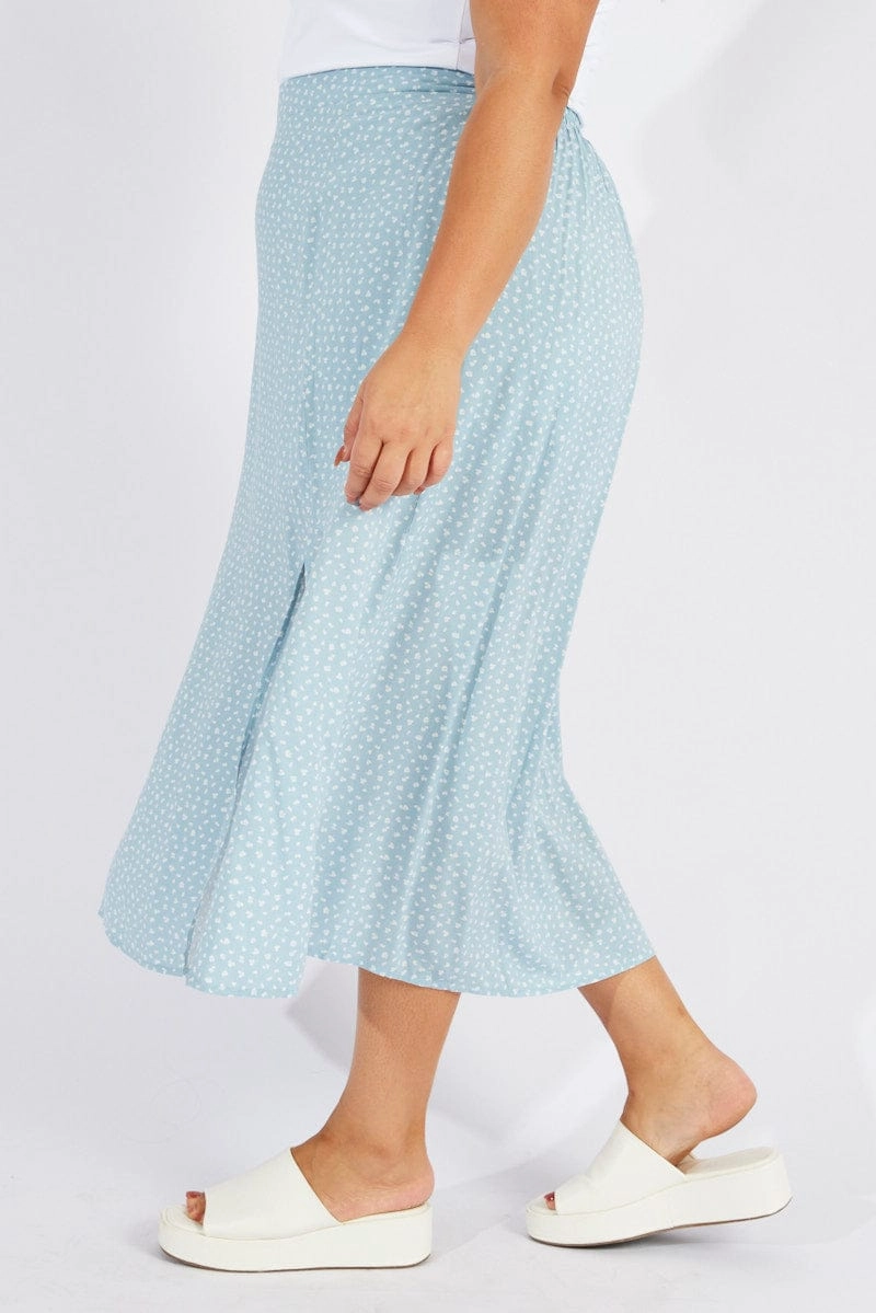 Scalloped Edge Blue Ditsy Ditsy Split Skirt