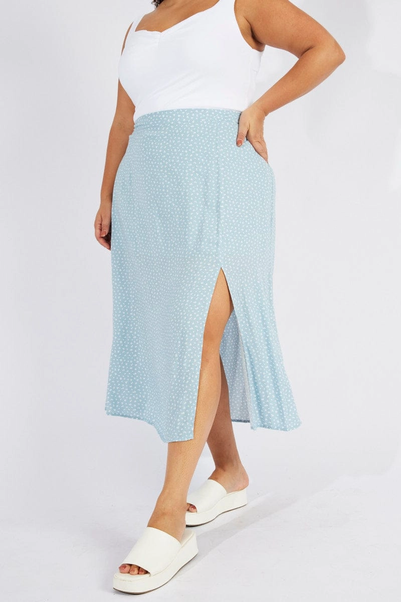Innovative Fabric Blue Ditsy Ditsy Split Skirt
