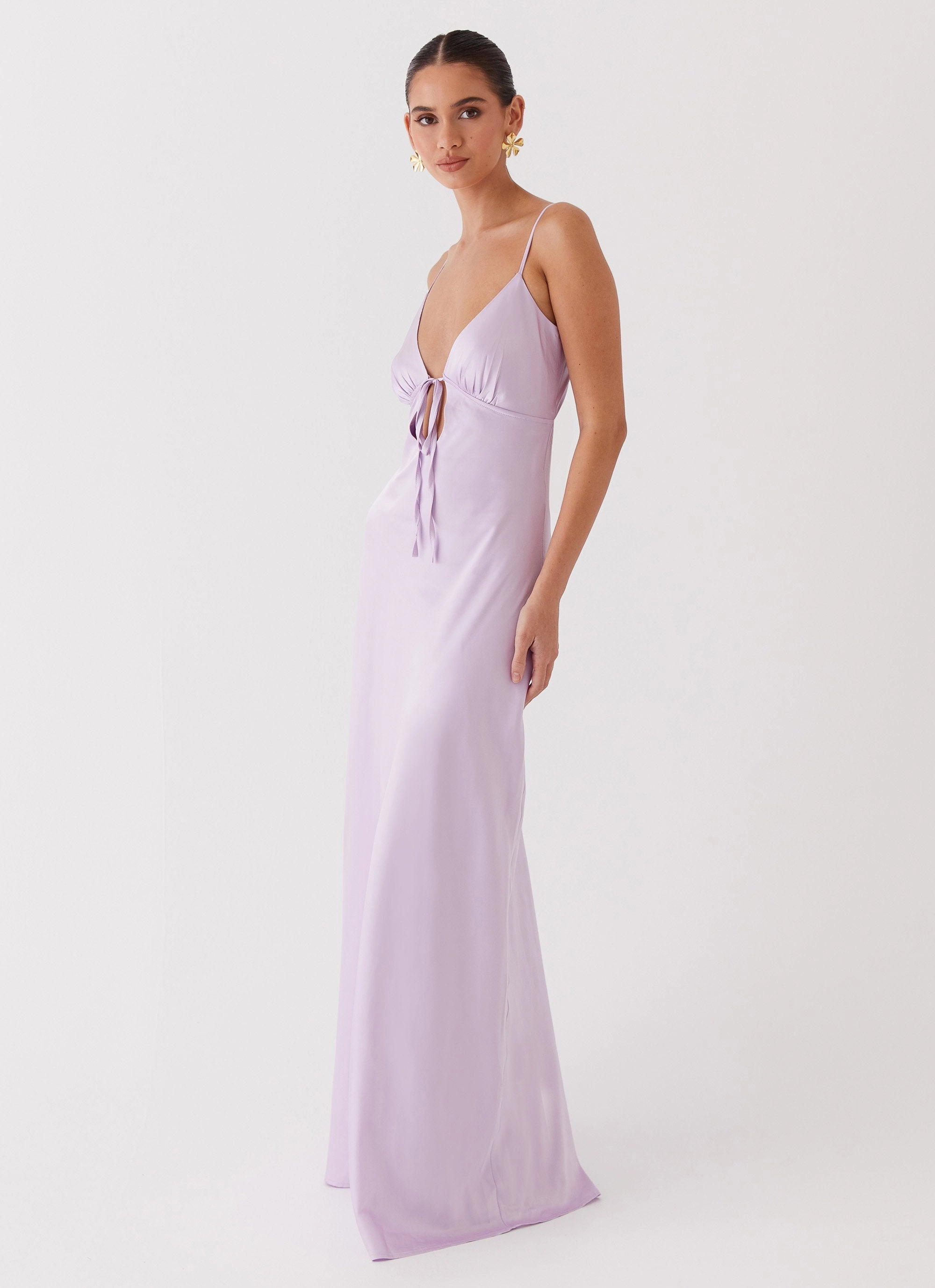 Curve Friendly Flora Satin Maxi Dress - Lilac