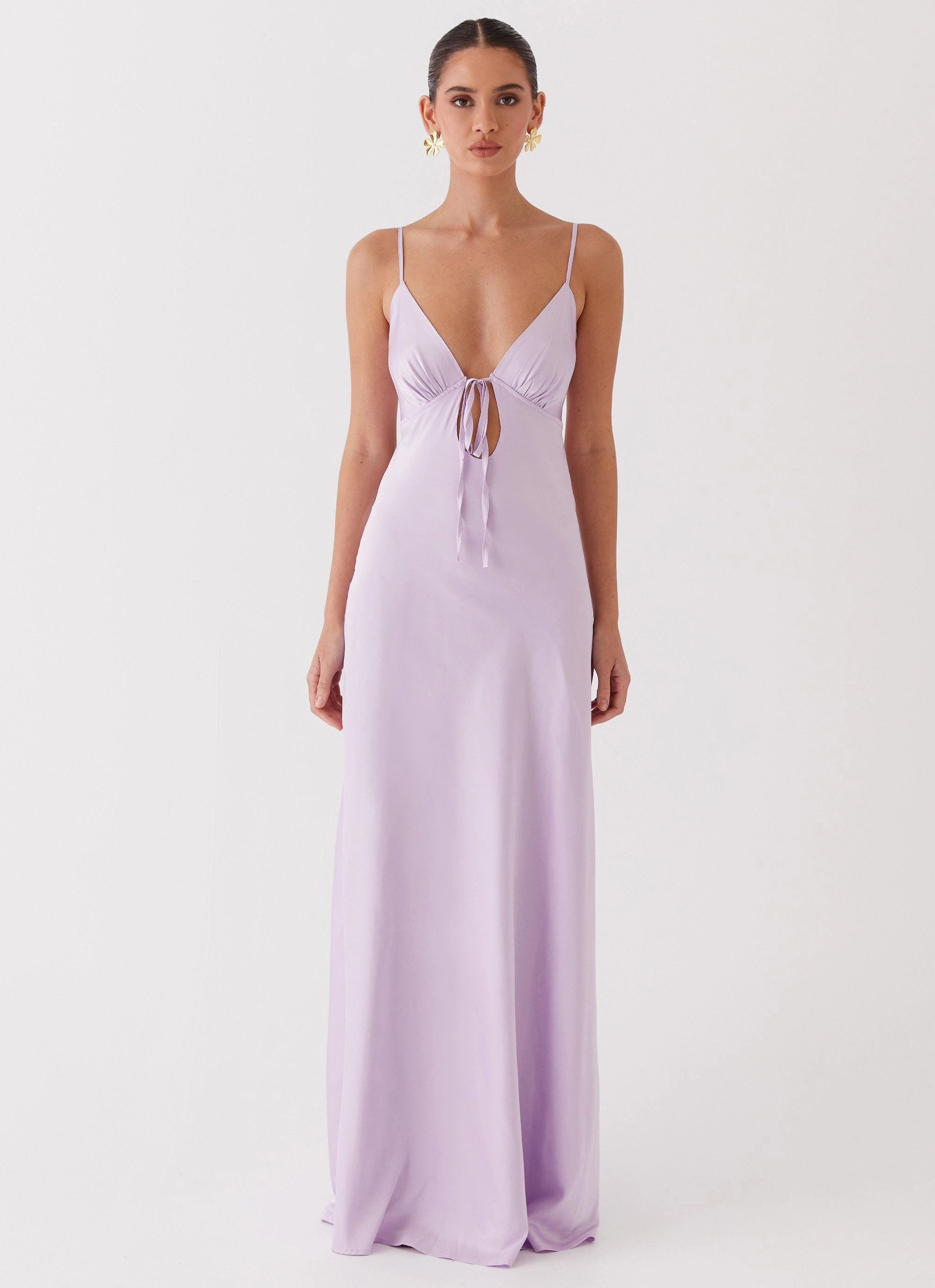 Flora Satin Maxi Dress - Lilac Classic Fit