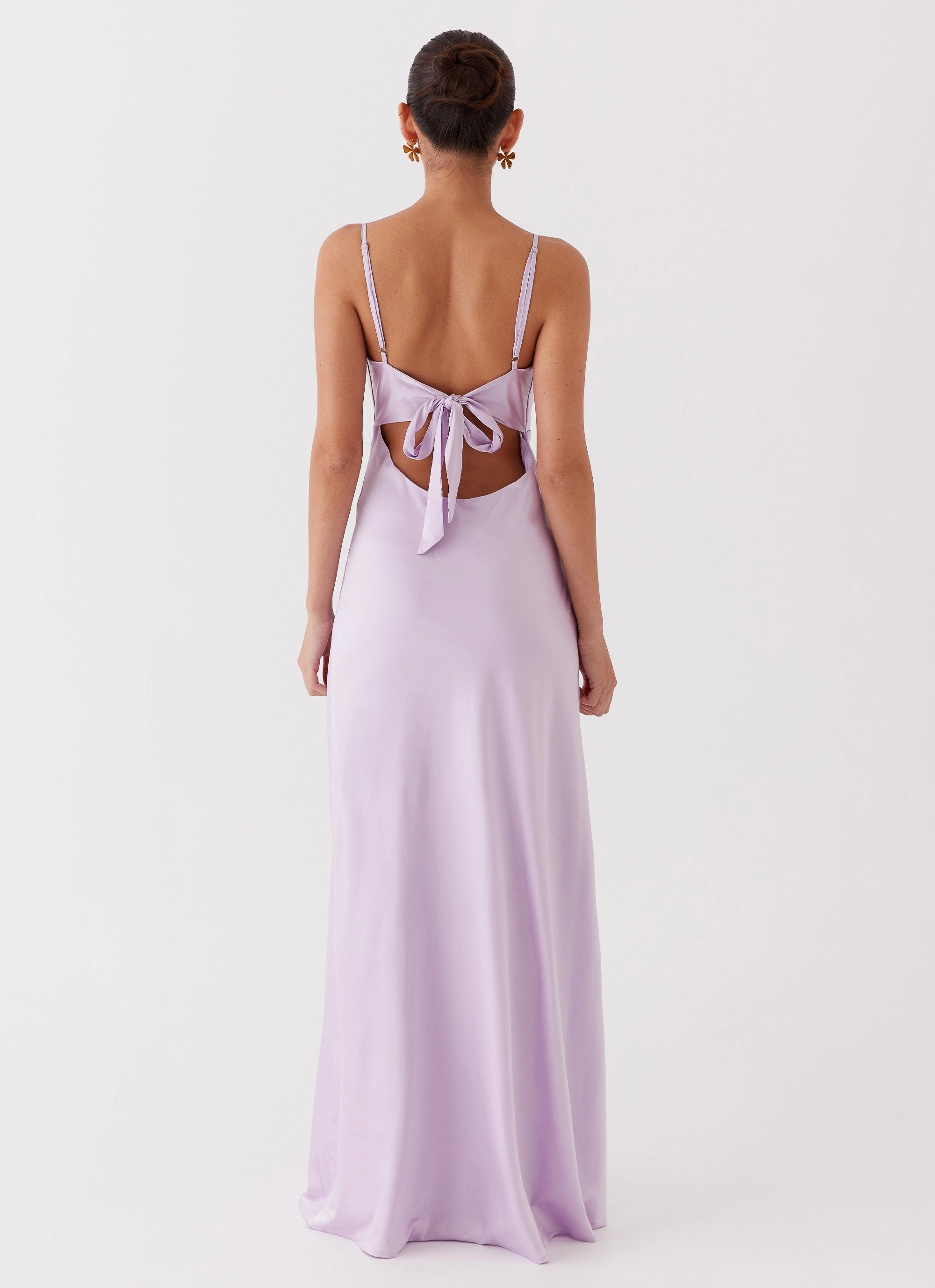 Flora Satin Maxi Dress - Lilac Lace-Trim