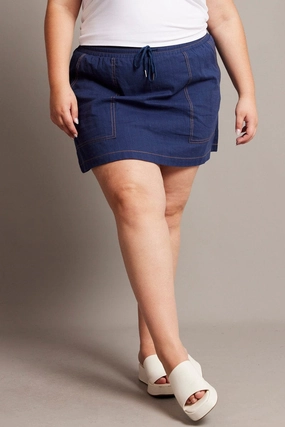 Soft Tones Relaxed Vibe Blue Contrast Stitch Cotton Mini Skirt