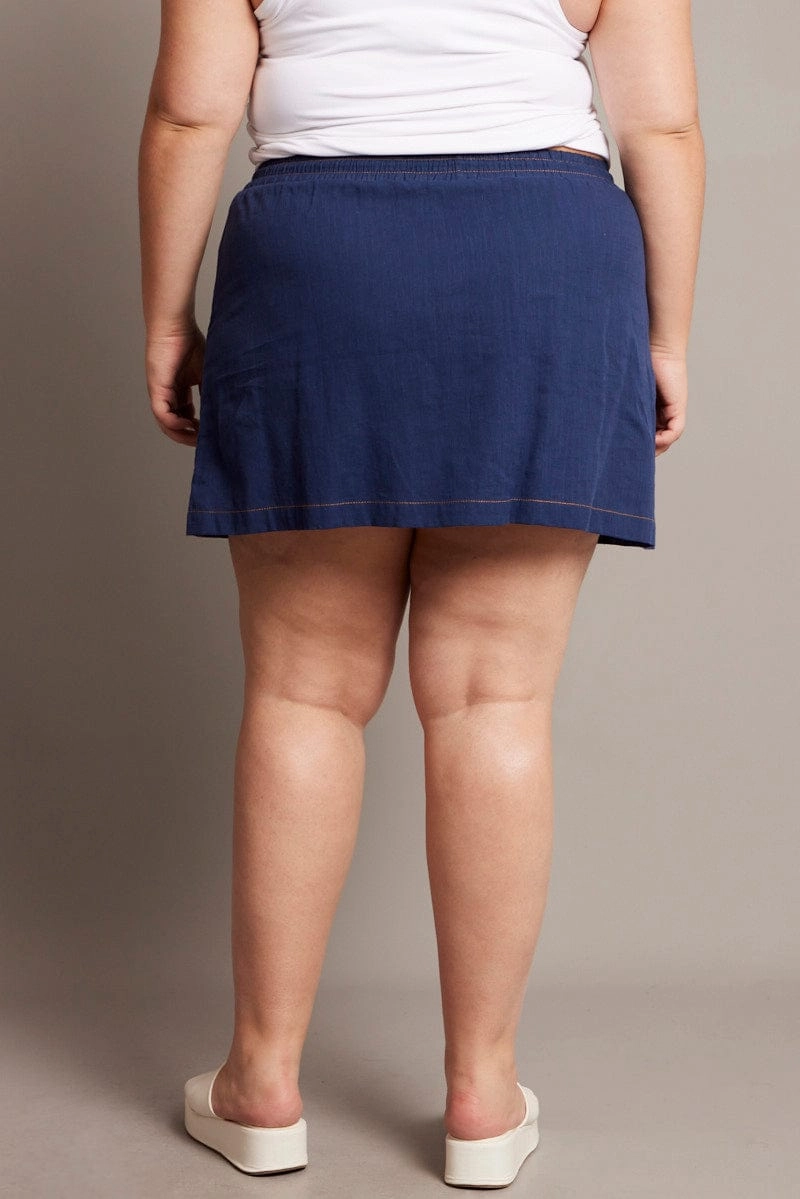 Blue Contrast Stitch Cotton Mini Skirt Statement Fashion Glamorous Appeal
