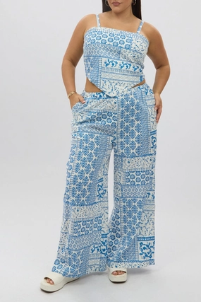 White Boho Elastic Waist Wide Leg Linen Blend Pants Casual Stretch Wear Weekend Wear