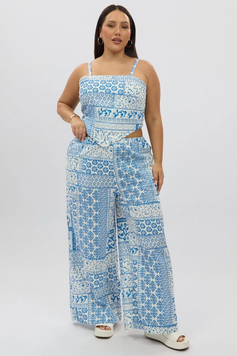 White Boho Elastic Waist Wide Leg Linen Blend Pants Comfy Motion Smart Layer
