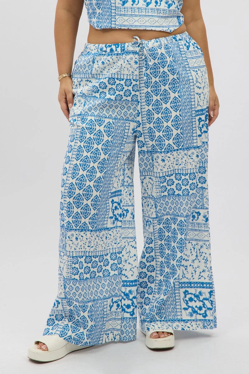 Quick drying material Durable Waistband White Boho Elastic Waist Wide Leg Linen Blend Pants
