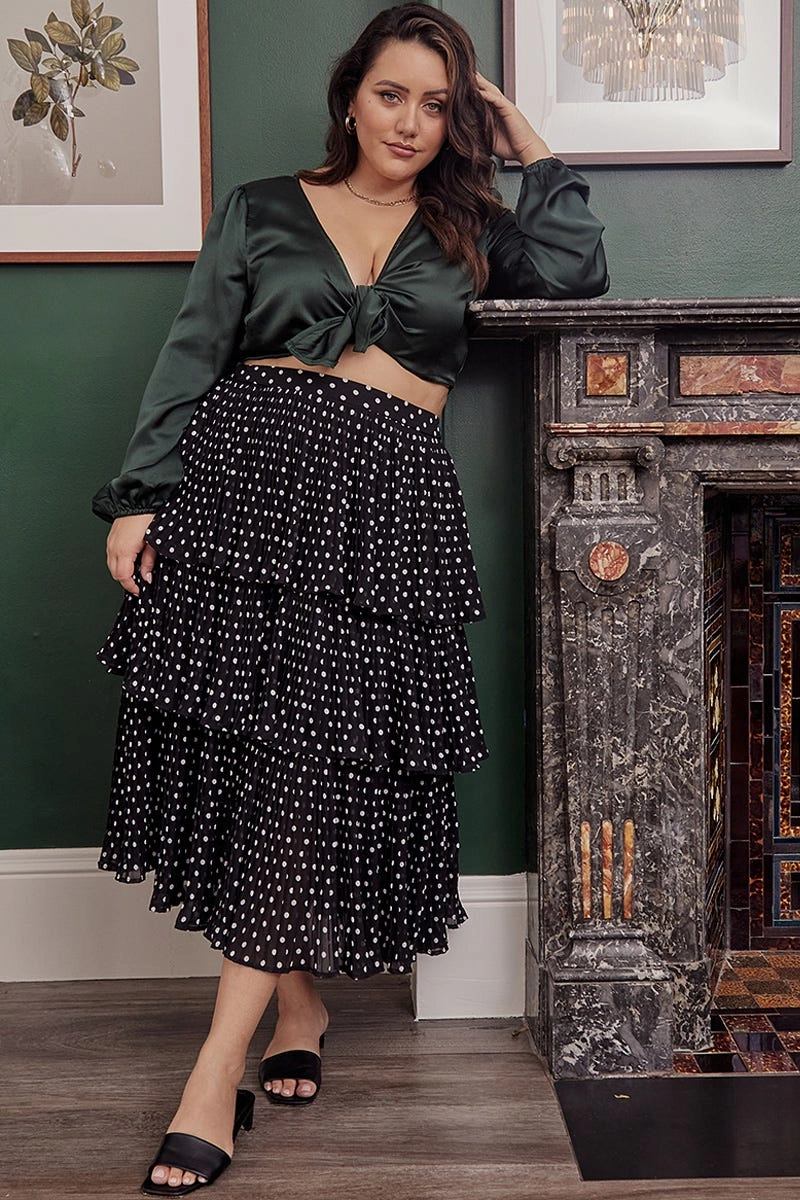 Brown High Waist Frill Tiered Midi Skirt Flexible Comfort Classic Mood