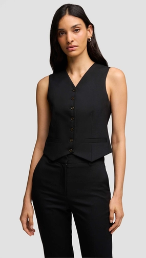 DoubleStitched Hem Shallow V-Neck Waistcoat in Seasonless Wool | Black
