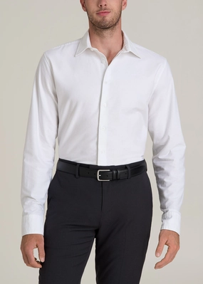 StretchMaterial Durable Reinforced Elbows Pinpoint Oxford Shirt for Tall Men in White
