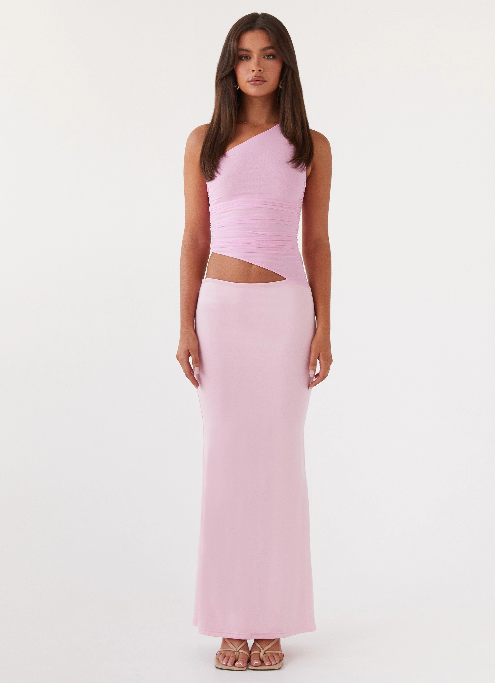Seranella One Shoulder Maxi Dress - Pink Elegant Waistband Fit Stylish Waistband Fit