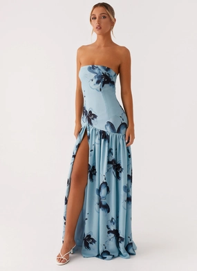 Eden Strapless Maxi Dress - Blue Black Floral Effortless Vibe SeamlessConstruction