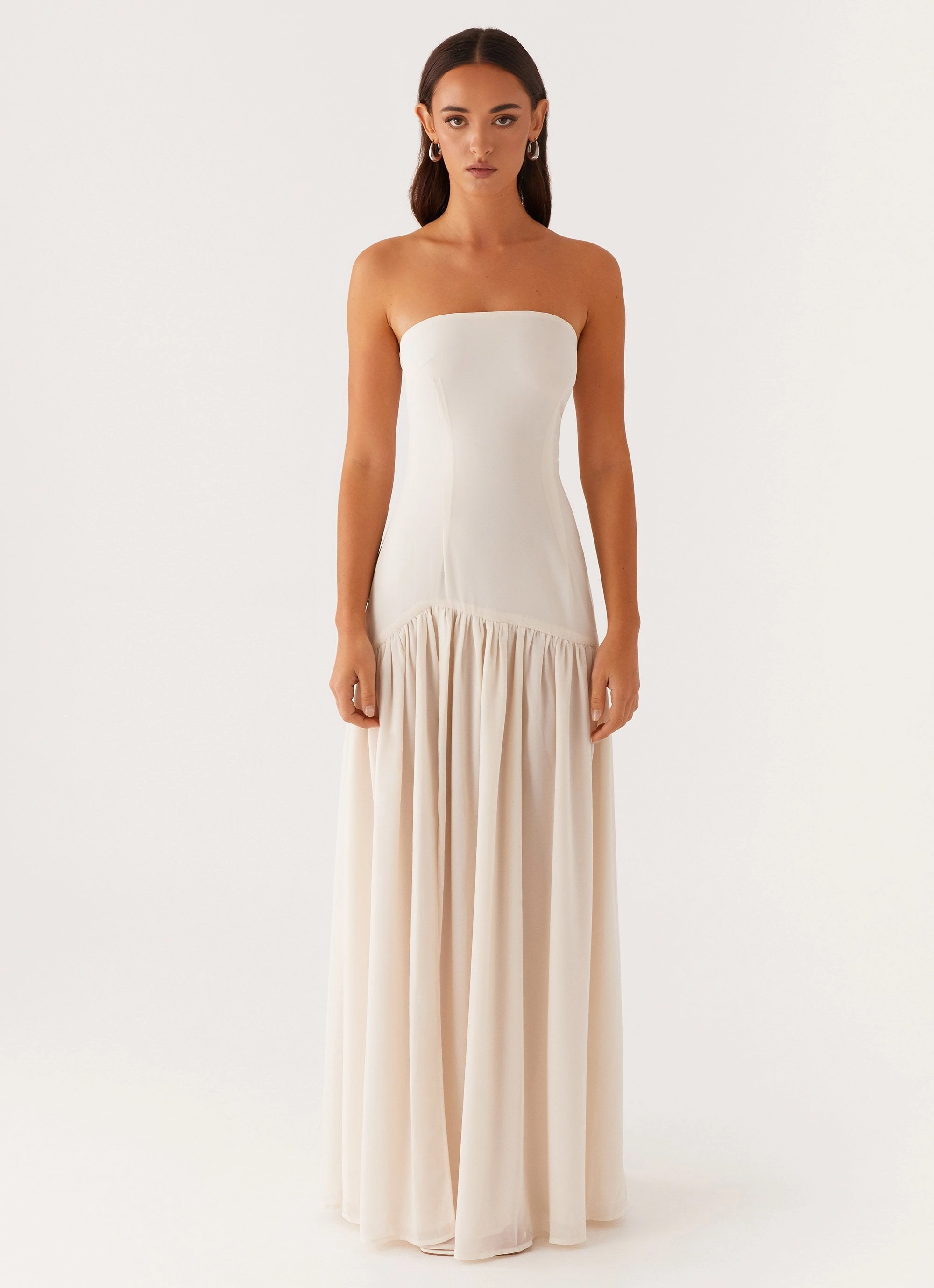 Elegant formal piece Chic Waistband Eden Strapless Maxi Dress - Ivory