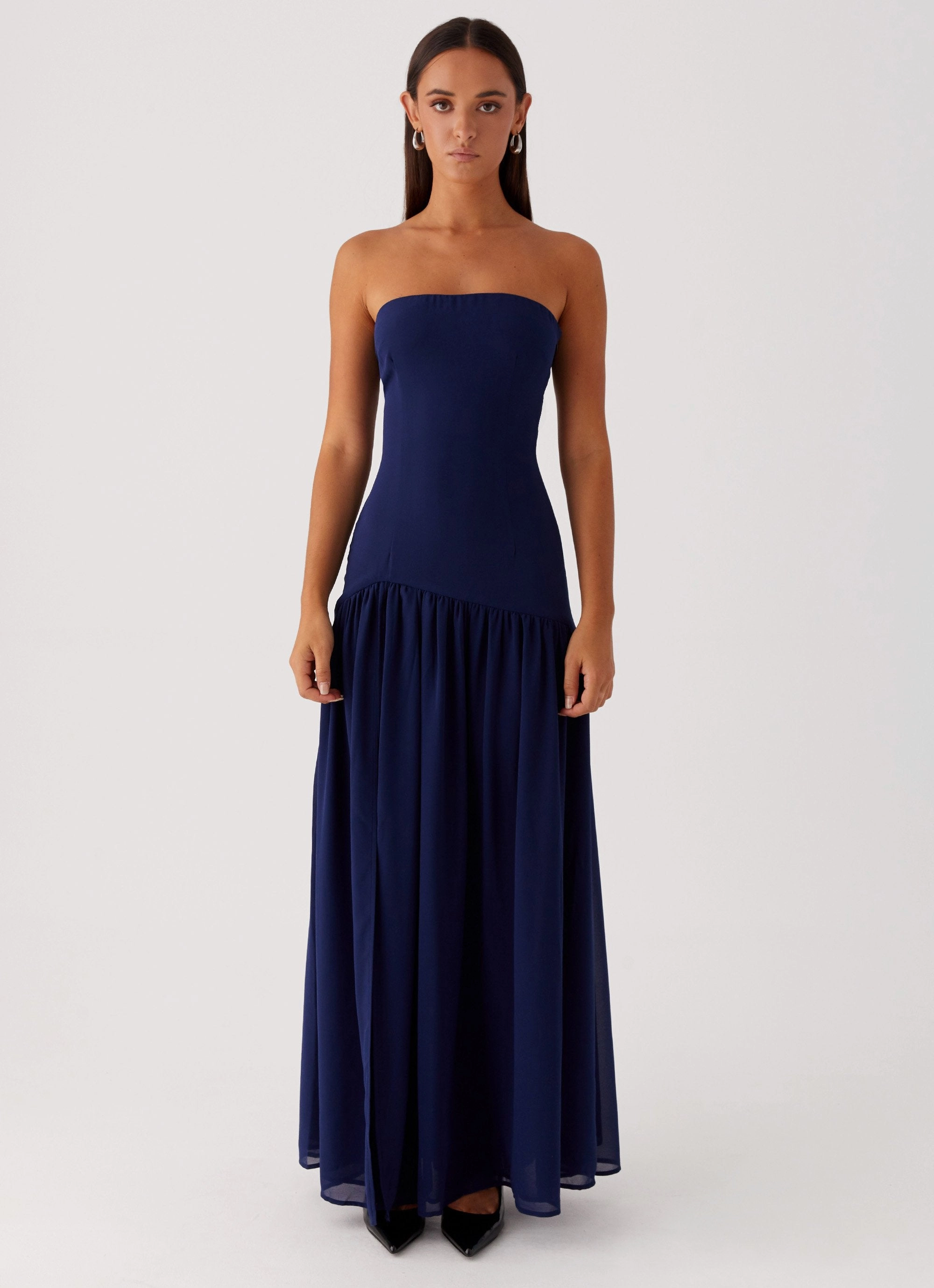 Classic Waistband Eden Strapless Maxi Dress - Navy