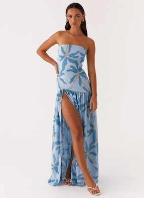 Minimalist Style Eden Strapless Maxi Dress - Opulent Blue
