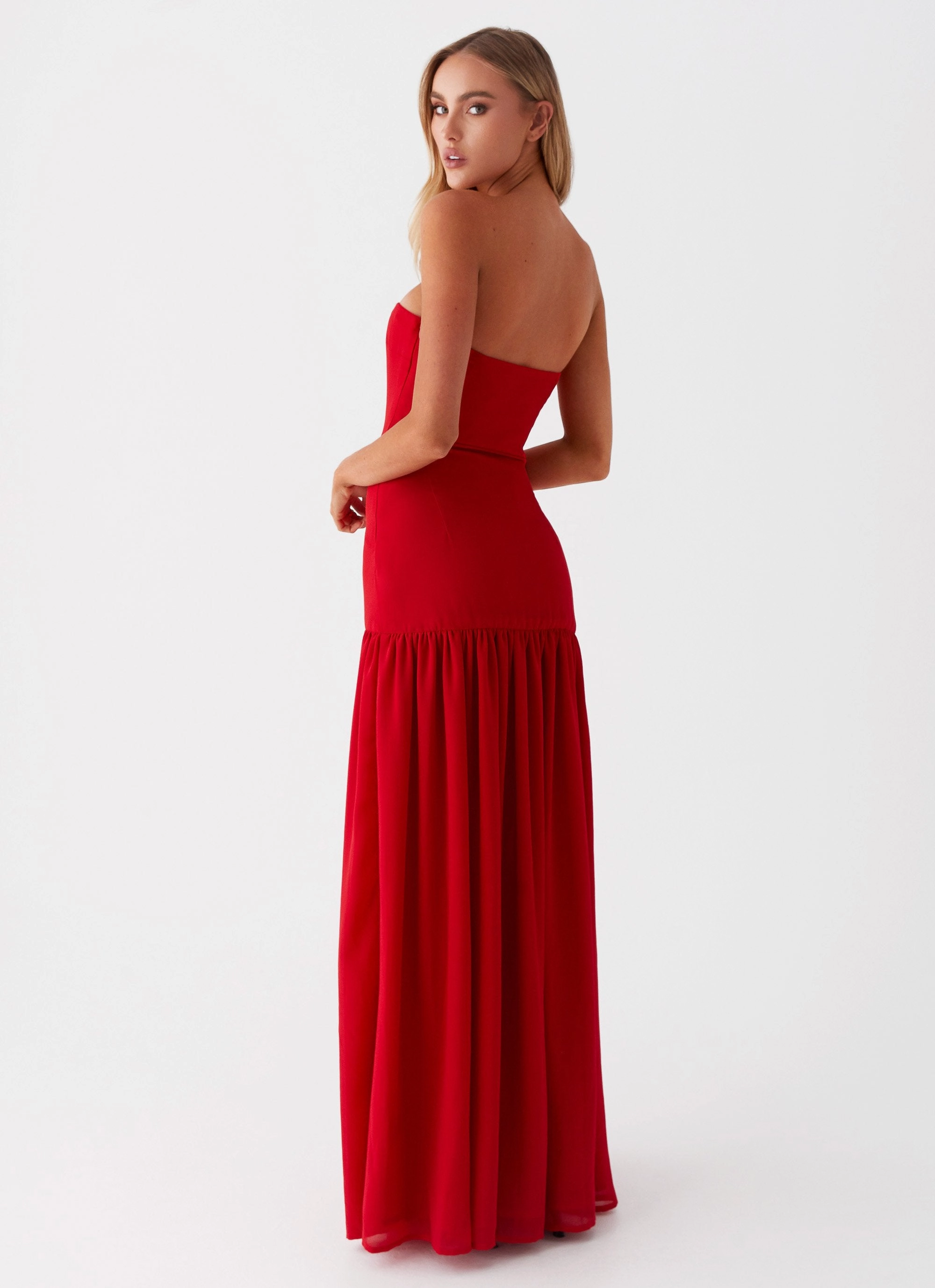 Fall Inspired Eden Strapless Maxi Dress - Red