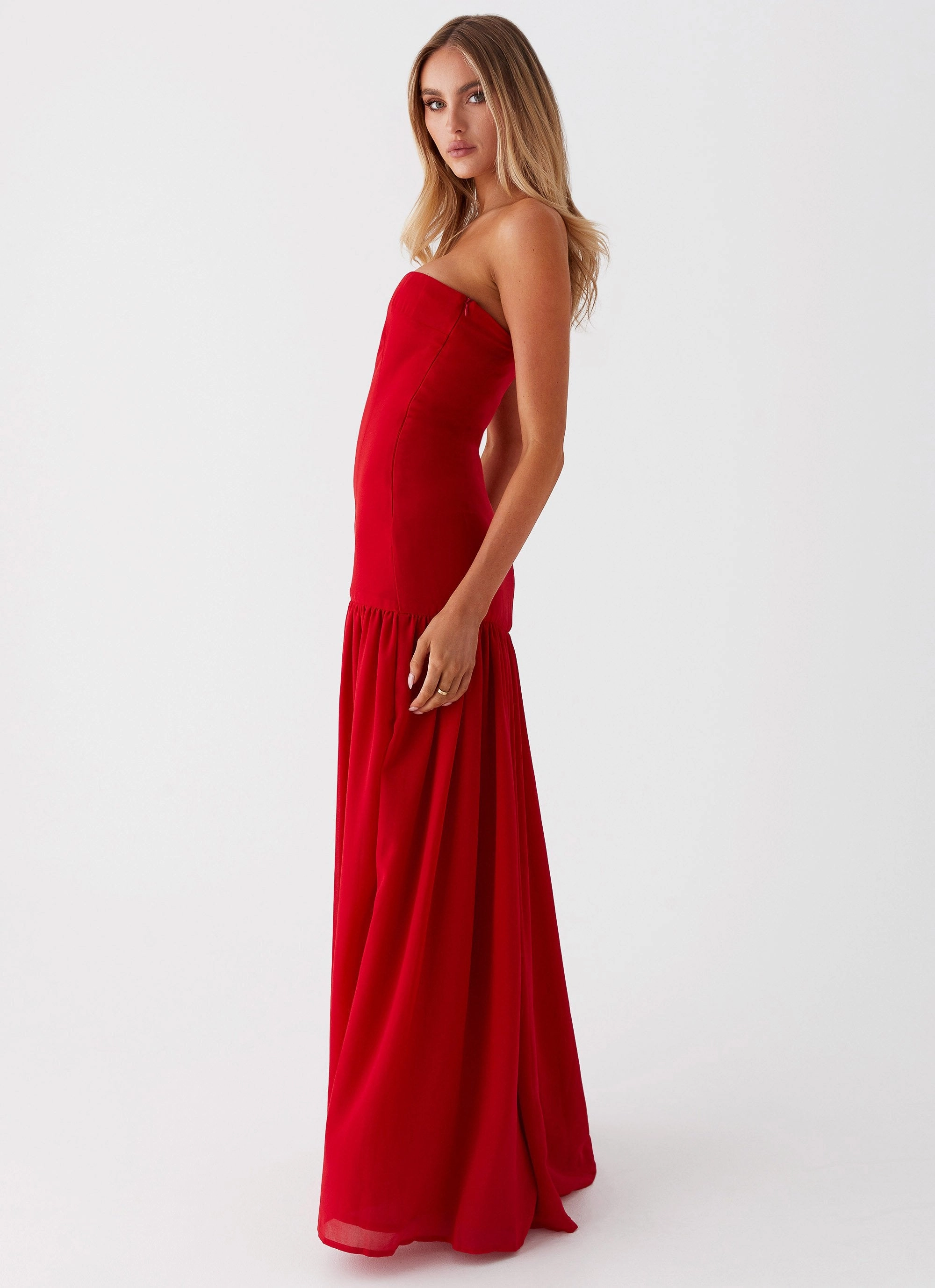 Eden Strapless Maxi Dress - Red Bright-Hue Elegant Wearable