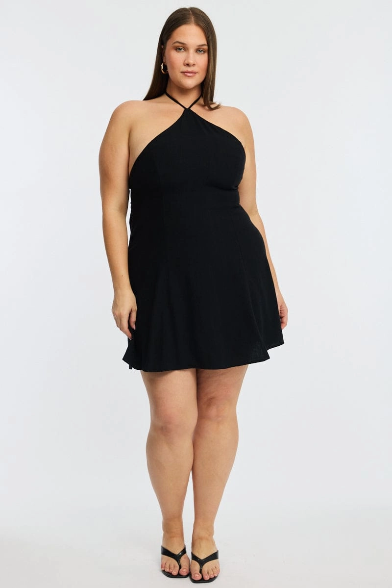 Chic casual Black Skater Dress Halter Neck