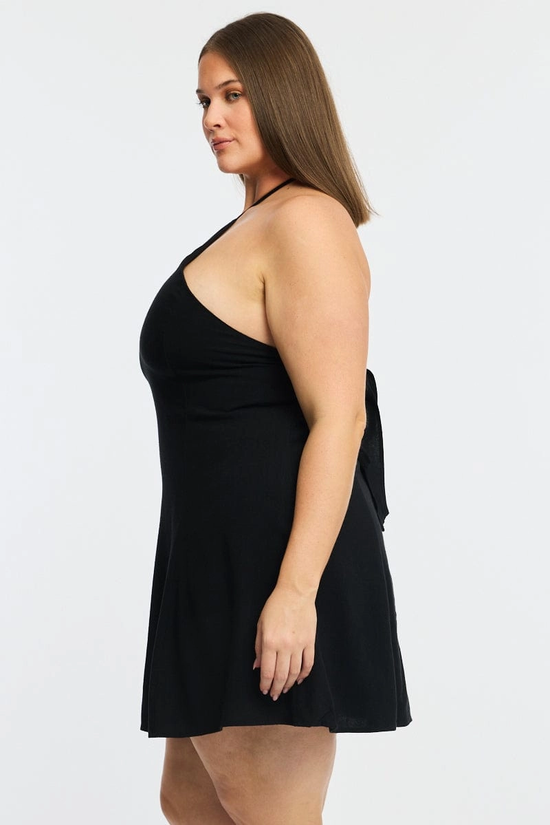 Black Skater Dress Halter Neck Resort Outfit