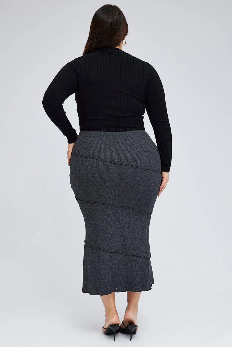 Grey Maxi Skirt Asymmetrical Rib Sleek Vibe Classic Comfort