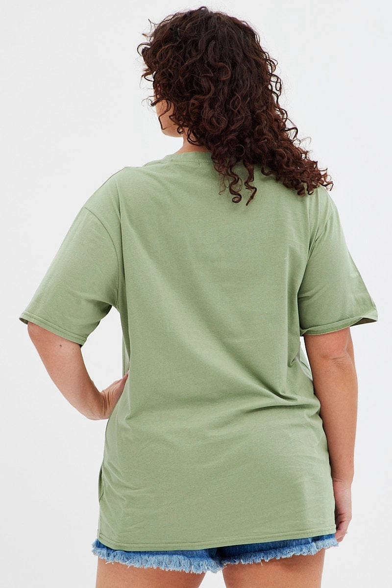 Affordable Fashion Green Graphic T-shirt American Motorbike Cotton Jersey