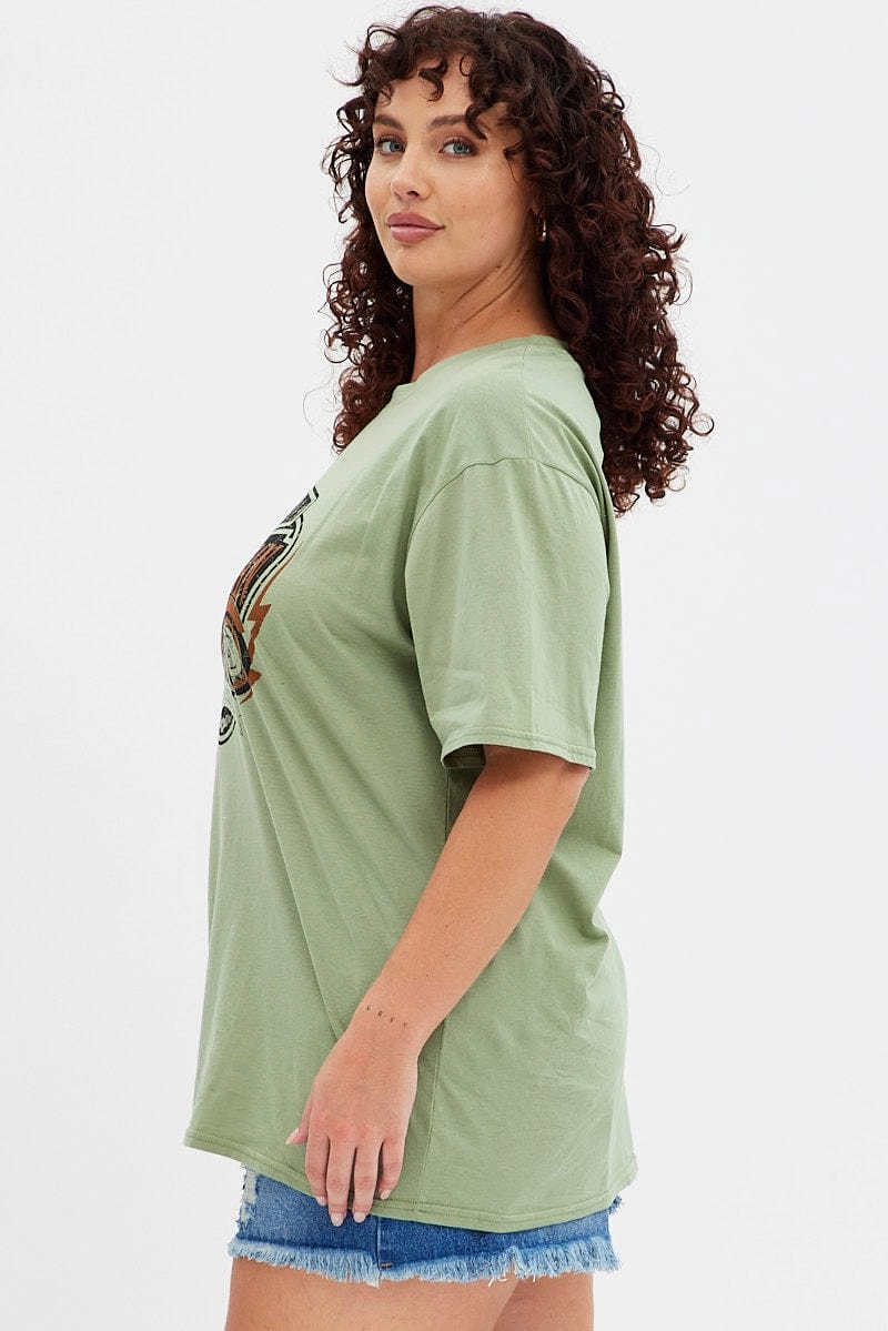 Green Graphic T-shirt American Motorbike Cotton Jersey AllSeasonWear