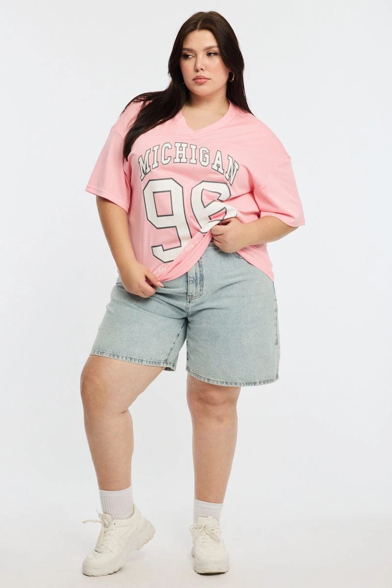 Pink Sport Tee Short Sleeve V-neck Classic and Comfy