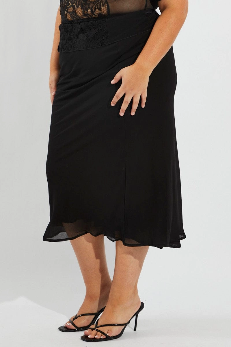 Elastic hemline Mall Brand Look Black Bias Chiffon Maxi Slip Skirt