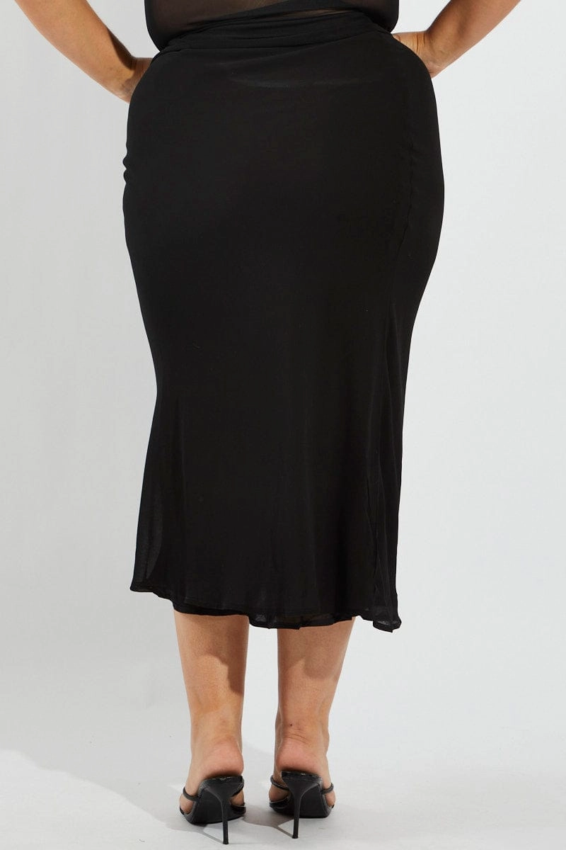 Black Bias Chiffon Maxi Slip Skirt Tiered Design Seamless Finish