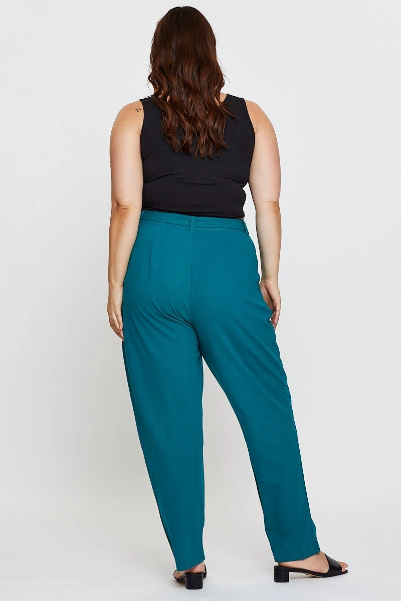 Green Slim Leg Pants High Rise Belted Practical Style Smart Look