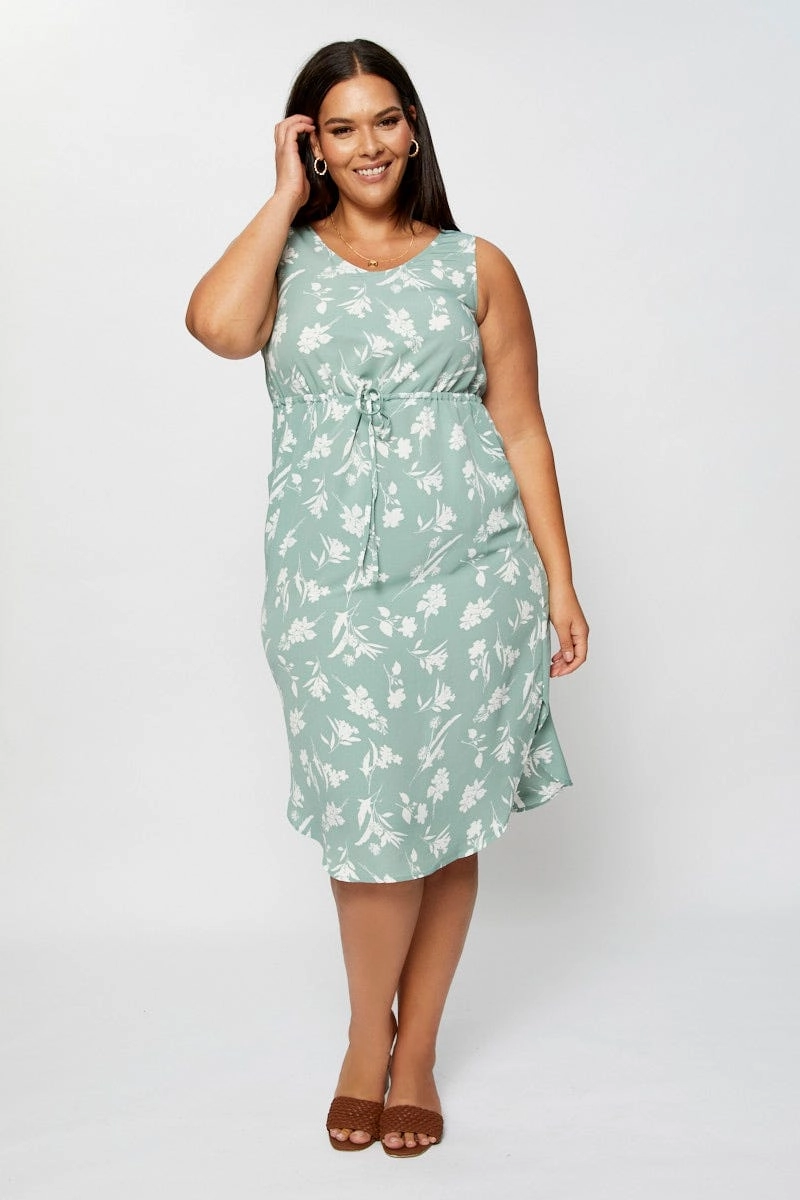 Floral Print Midi Dress Round Neck Sleeveless Self Power Chic Ensemble