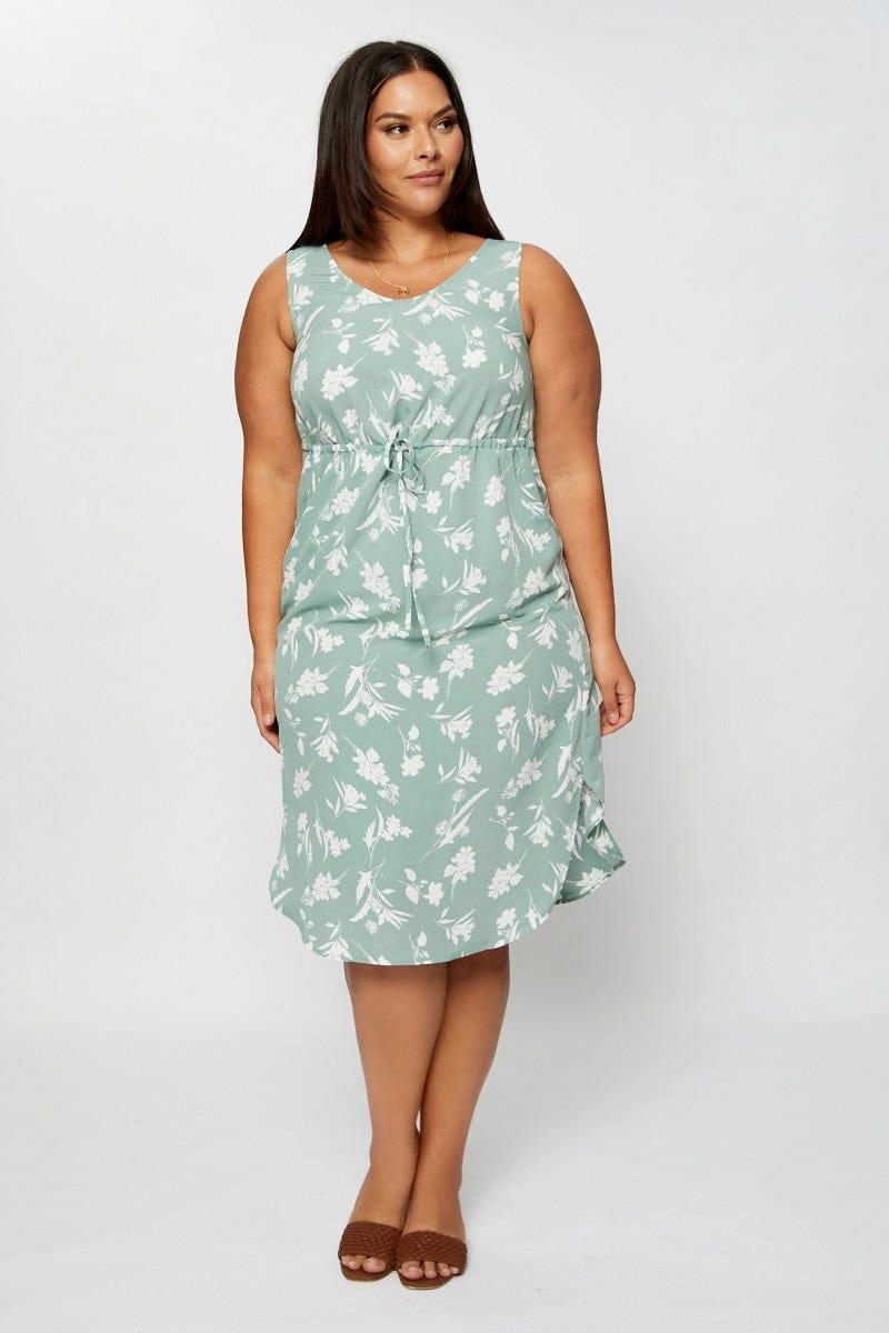Chilly Weather Layer Floral Print Midi Dress Round Neck Sleeveless