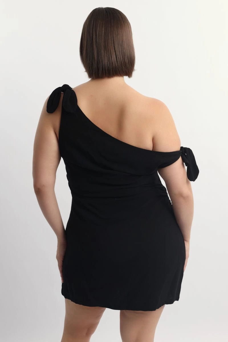 Warm-Layer Black Tie Shoulder Minidress