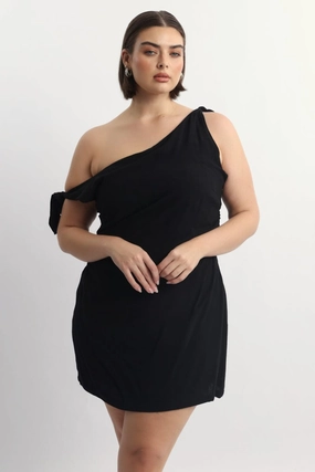 Designer-Label Black Tie Shoulder Minidress
