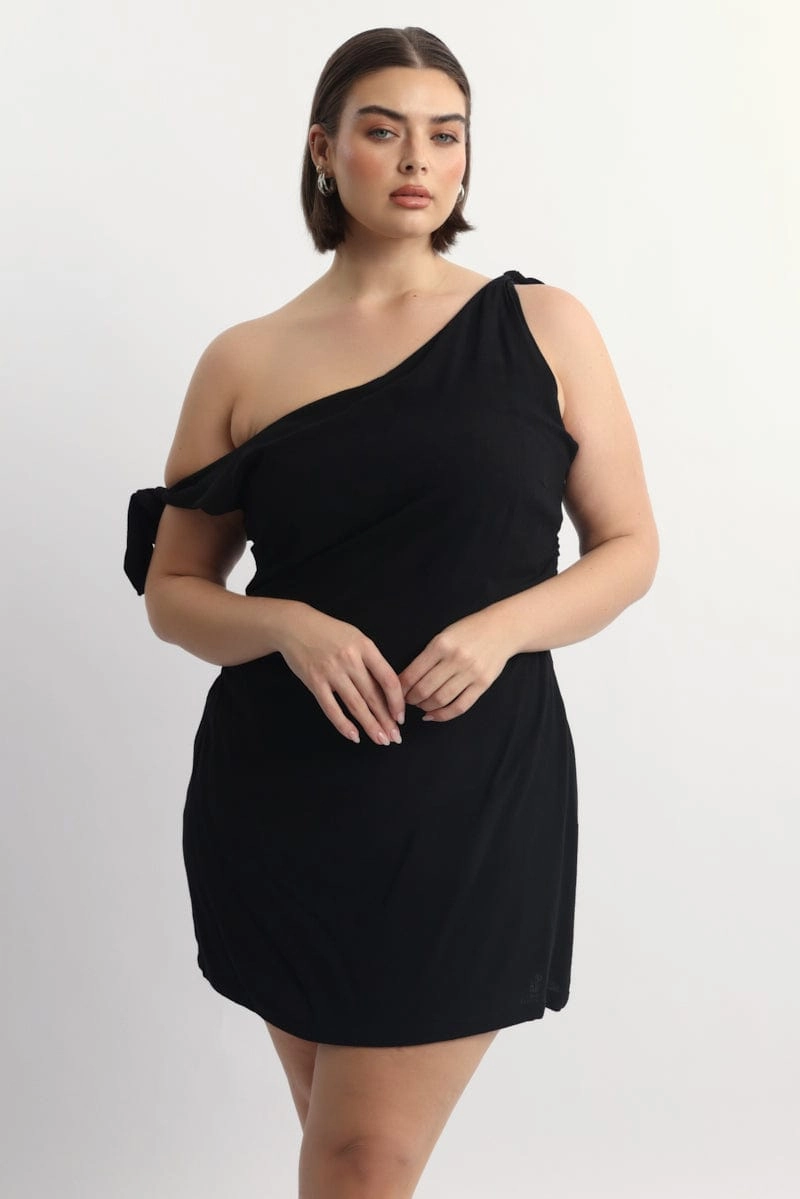 Designer-Label Black Tie Shoulder Minidress