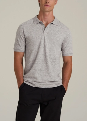 Men's Tall Classic Polo with Embroidered Logo in Heathered Grey NonChafing Seam Placement