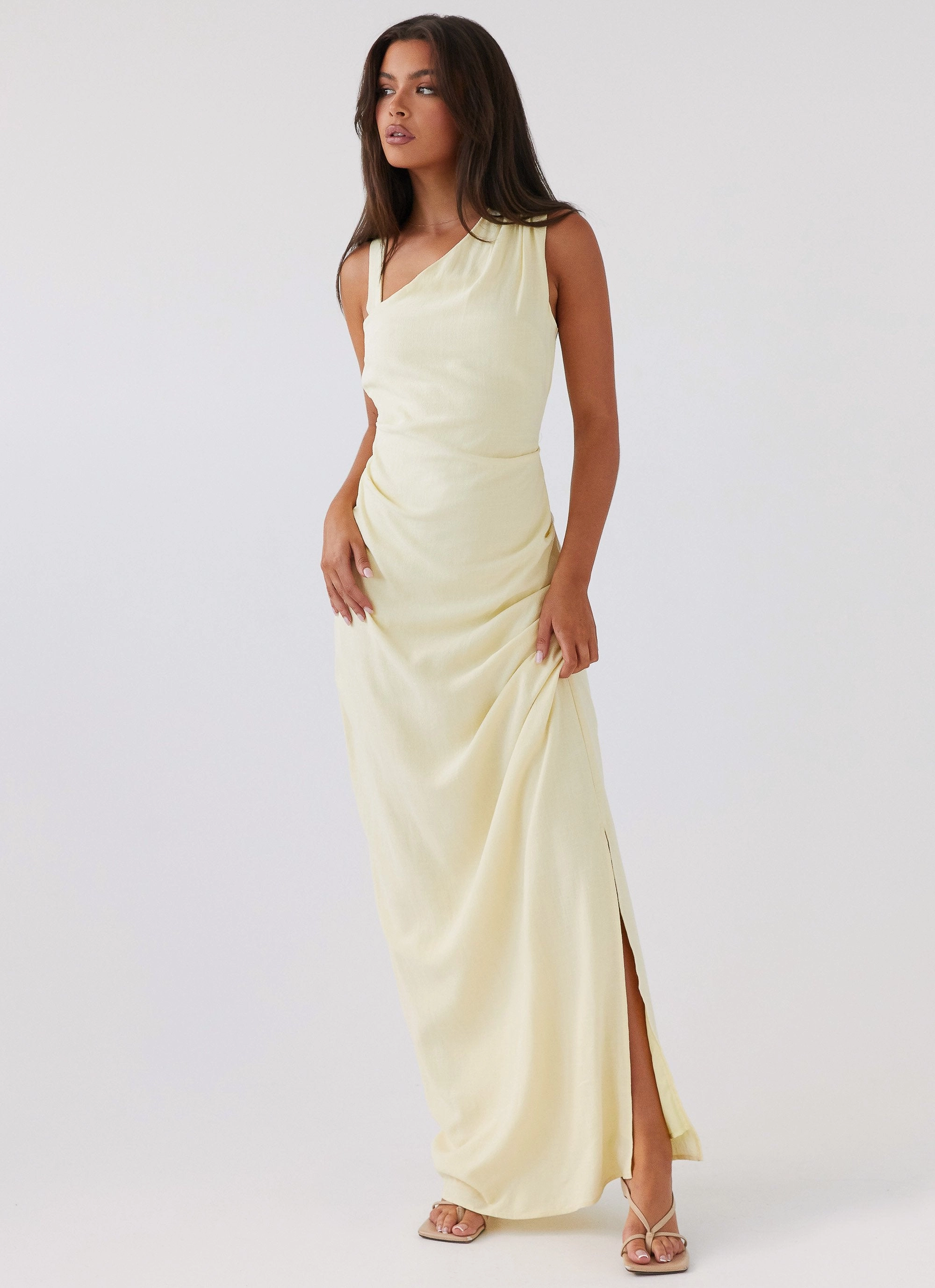 Daffodil Charm Linen Maxi Dress - Sunflower Yellow Sharp Motion Summer Mood