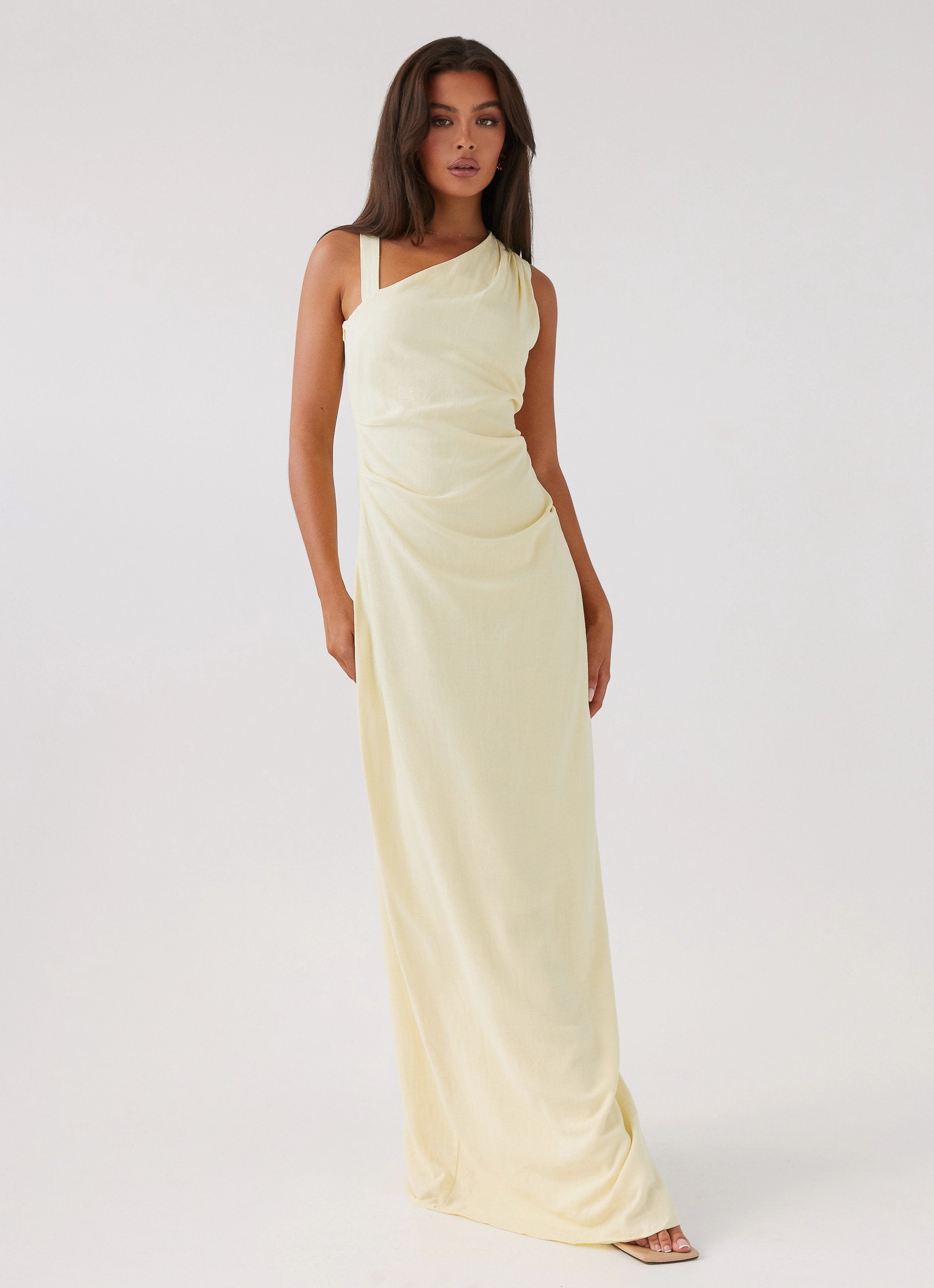 Quick Drying Chilly Weather Wear Daffodil Charm Linen Maxi Dress - Sunflower Yellow
