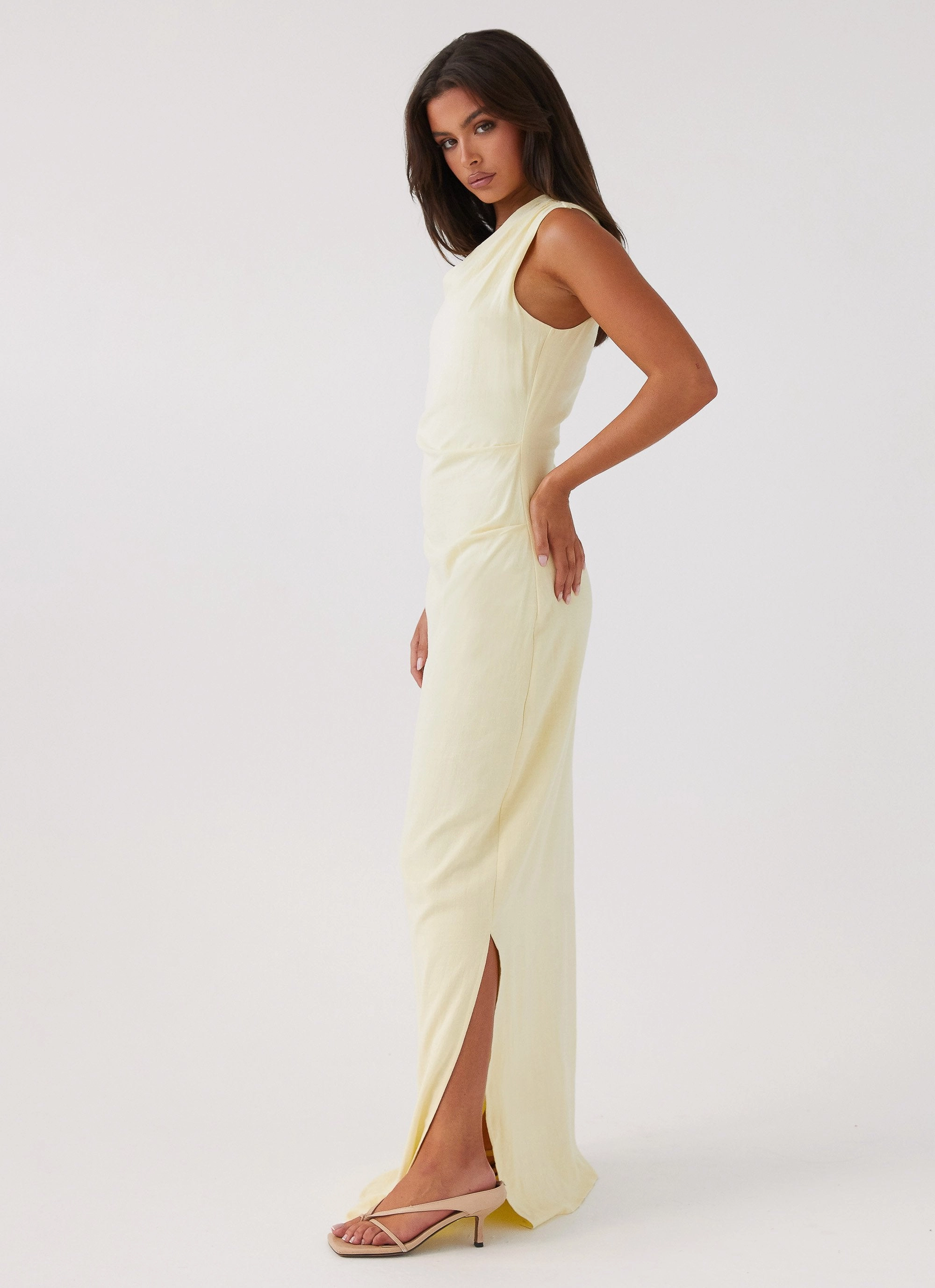 Daffodil Charm Linen Maxi Dress - Sunflower Yellow Party Safe Walk Mood