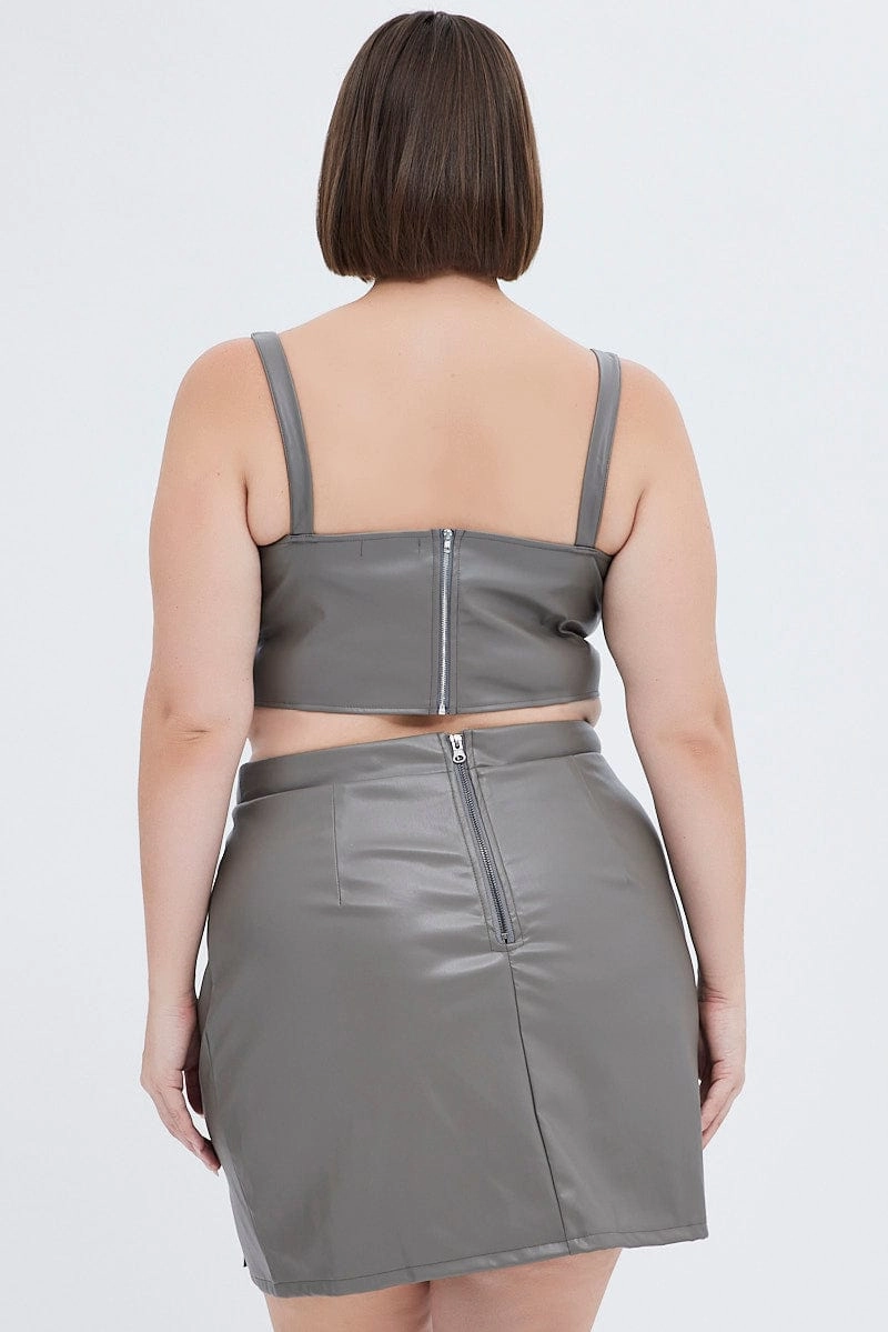 Grey Mini Skirt Faux Leather Fashion Mood