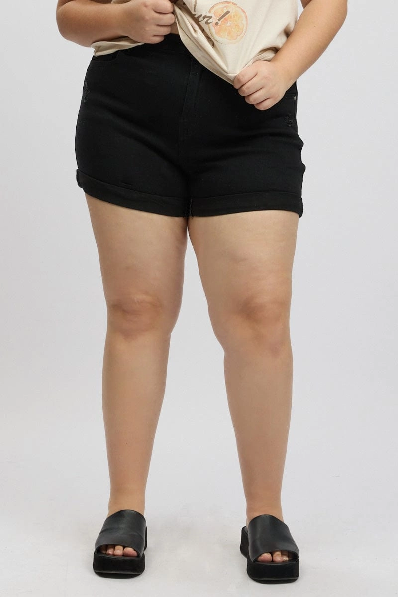 Active Look Black Skinny Shorts High Rise Stretched