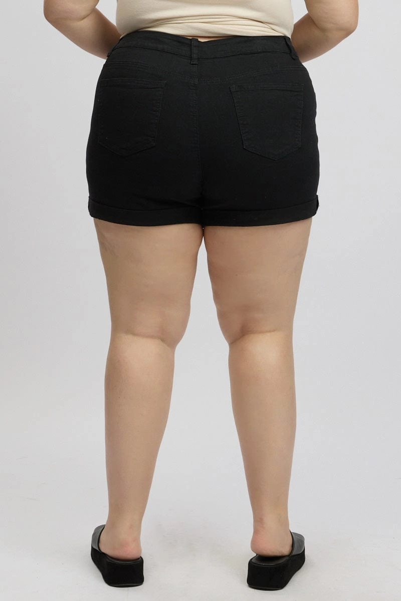 Black Skinny Shorts High Rise Stretched shrink-resistant