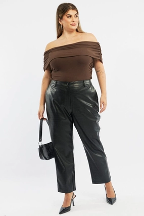 pilling resistant Core Cut Black Wideleg Pants Faux Leather Croc High Waist