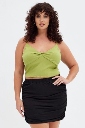 Elasticized Hem Black Bodycon Skirt Mini Ruched