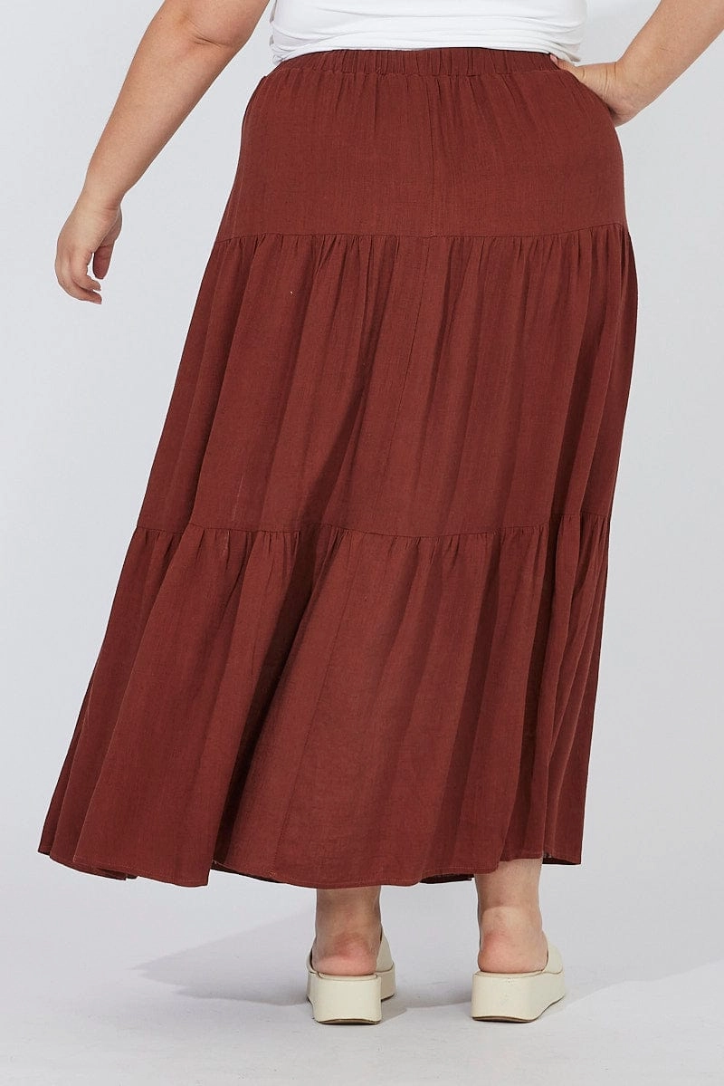 Style Staple casual finish Brown Maxi Skirt Linen Blend Split