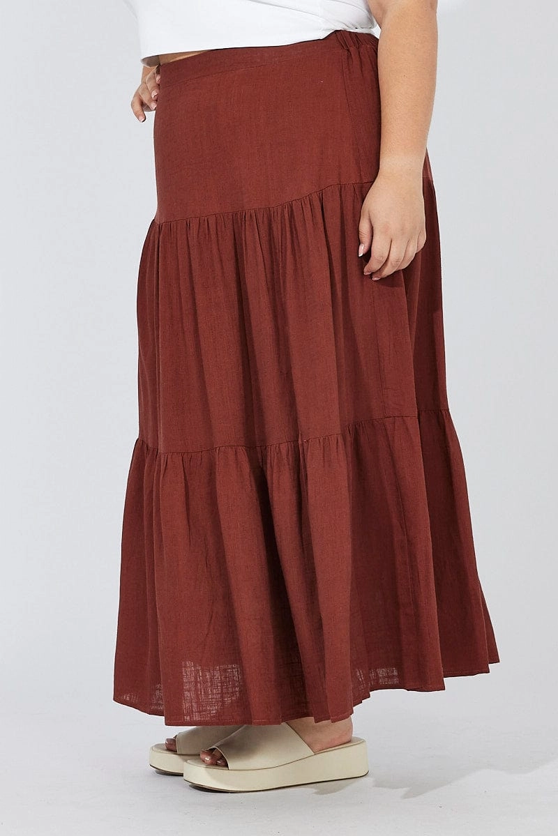 Brown Maxi Skirt Linen Blend Split Sustainable Innovation Spring Must Have