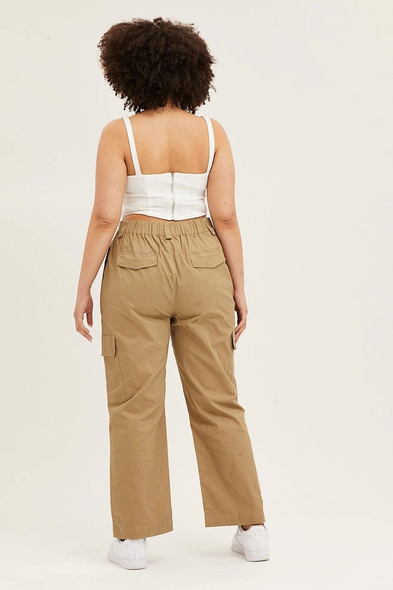 Green Mid Rise Wide Leg Cargo Pants Travel Essential