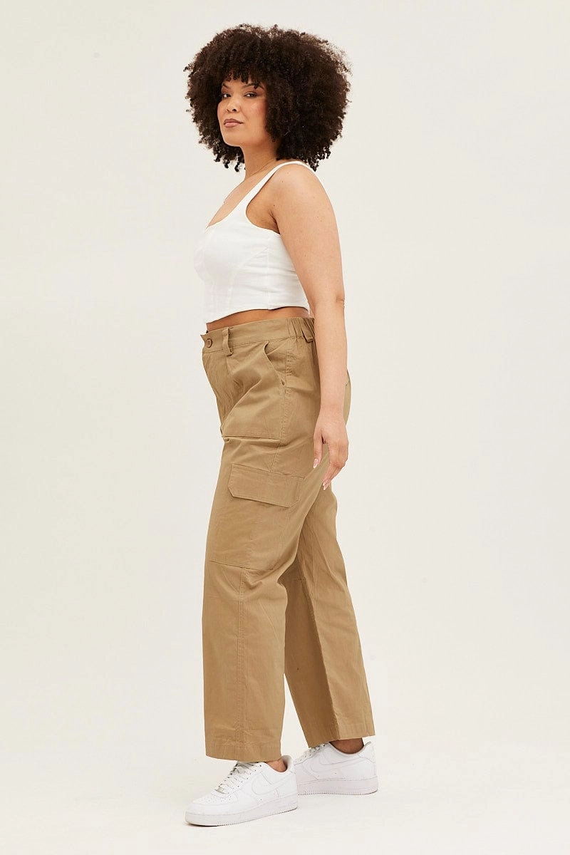 Green Mid Rise Wide Leg Cargo Pants Stay Cool