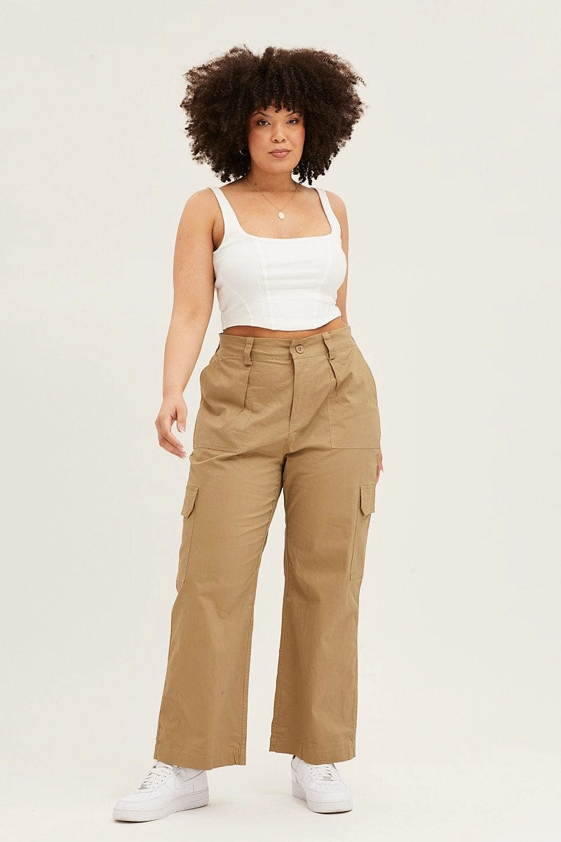 Day Hike Soft Brush Lining Green Mid Rise Wide Leg Cargo Pants